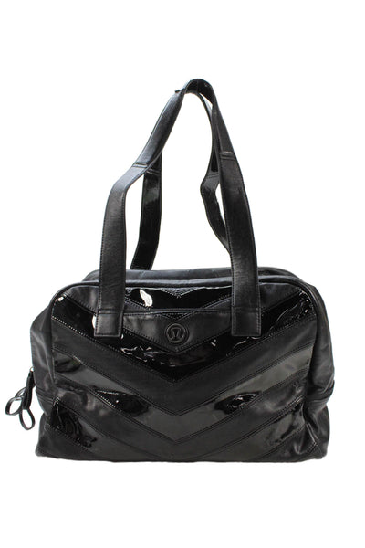 Lululemon Womens Faux Leather Striped Zipper Closure Shoulder Handbag Black