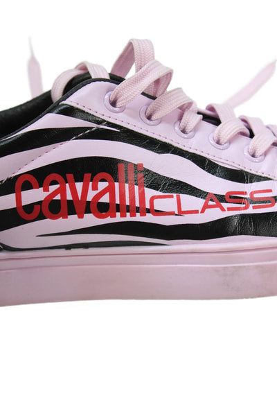 Cavalli Class Womens Leather Tiger Striped Sneakers Lavender Black Size 40 10