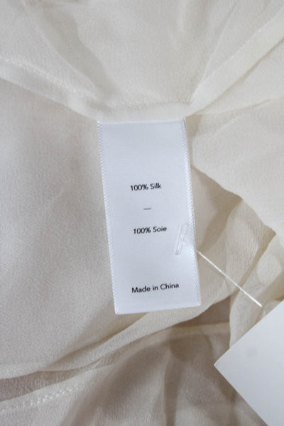 Elizabeth & James Women Basic Silk Collared Zip Blouse White Long Sleeve Size L