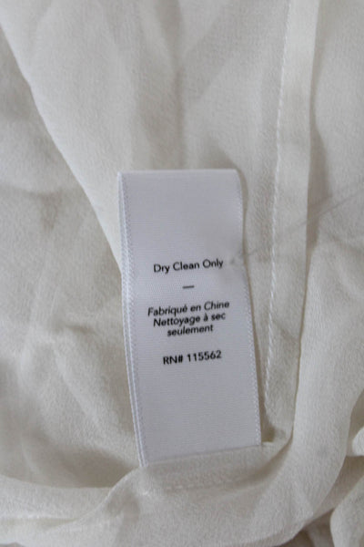 Elizabeth & James Women Basic Silk Collared Zip Blouse White Long Sleeve Size L