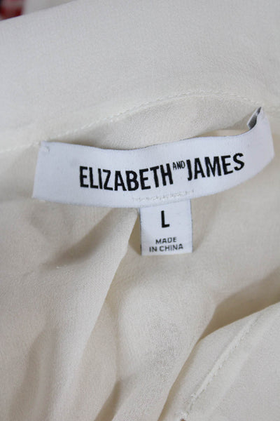 Elizabeth & James Women Basic Silk Collared Zip Blouse White Long Sleeve Size L