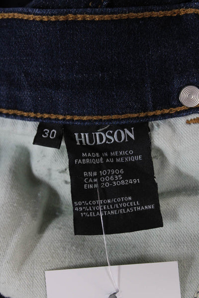 Hudson Mens Straight Blue Jeans Button Mid Rise Cotton Blend Size 30