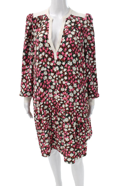 Me + Em Women Shift Floral V-Neck Short Long Sleeve Multicolor Dress Size 10