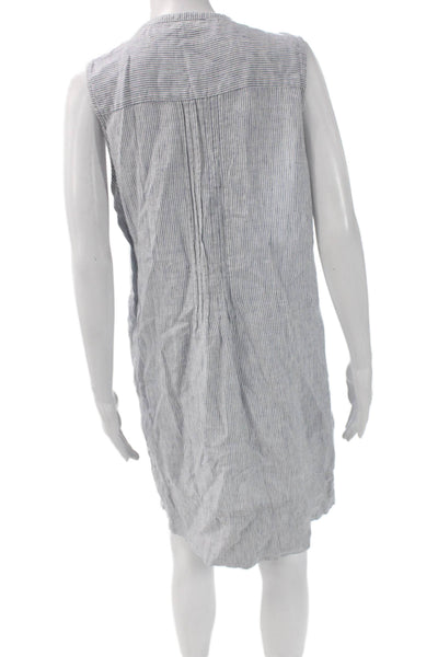 Quince Women Linen Striped Henley Shift Dress Sleeveless Button Short Size L