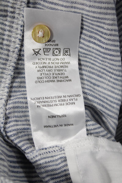 Quince Women Linen Striped Henley Shift Dress Sleeveless Button Short Size L