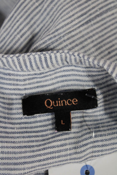 Quince Women Linen Striped Henley Shift Dress Sleeveless Button Short Size L
