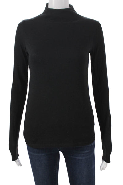 Vince Womens Basic Mock Neck Long Sleeve Cotton T-Shirt Black Size S