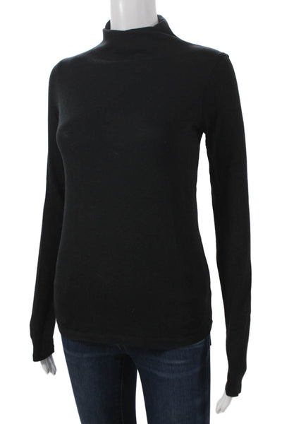 Vince Womens Basic Mock Neck Long Sleeve Cotton T-Shirt Black Size S