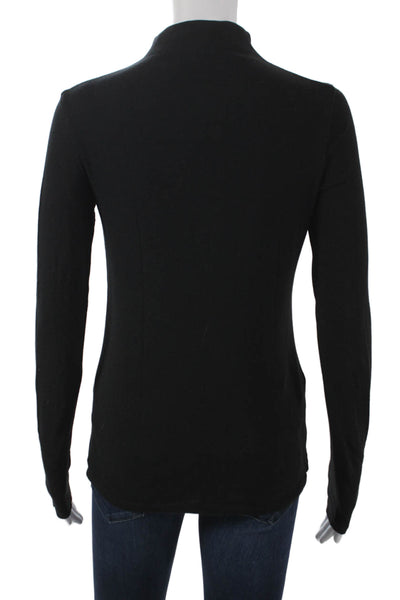 Vince Womens Basic Mock Neck Long Sleeve Cotton T-Shirt Black Size S