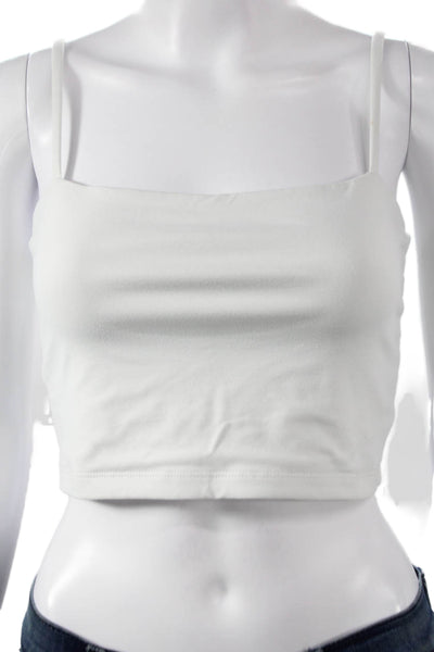 Susana Monaco Womens Spaghetti Strap Square Neck Stretch Sports Bra White Small