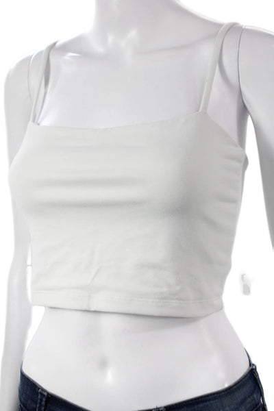 Susana Monaco Womens Spaghetti Strap Square Neck Stretch Sports Bra White Small