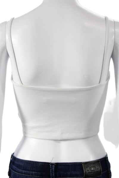 Susana Monaco Womens Spaghetti Strap Square Neck Stretch Sports Bra White Small
