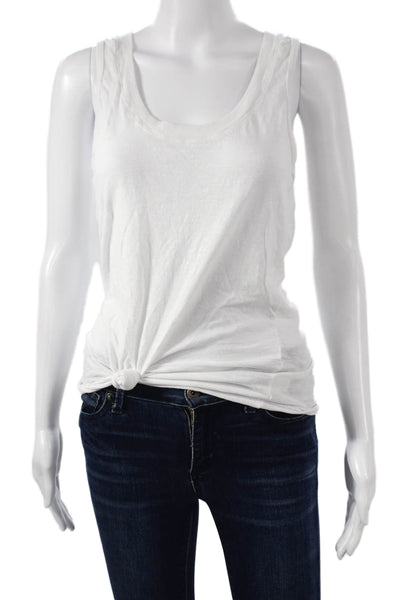Monrow Women Basic White Scoop Neck Sleeveless Tank Size M