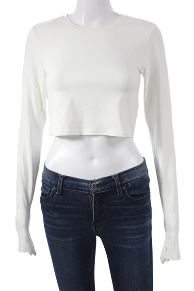 Splits 59 Womens Basic White Long Sleeve Crew Neck T-Shirt Nylon Spandex Size S