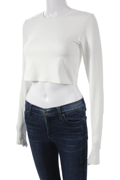 Splits 59 Womens Basic White Long Sleeve Crew Neck T-Shirt Nylon Spandex Size S