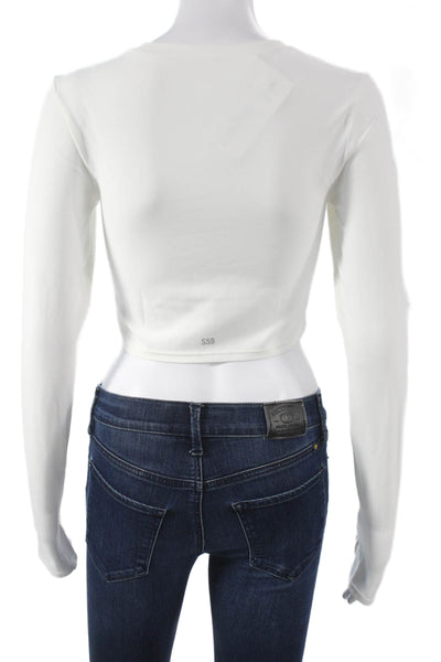 Splits 59 Womens Basic White Long Sleeve Crew Neck T-Shirt Nylon Spandex Size S