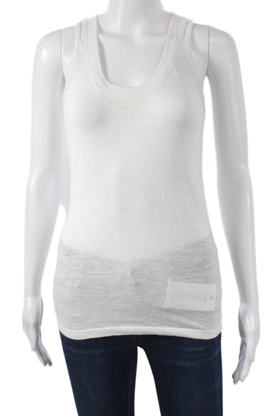 Monrow Women White Scoop Neck Basic Tank Sleeveless Size S