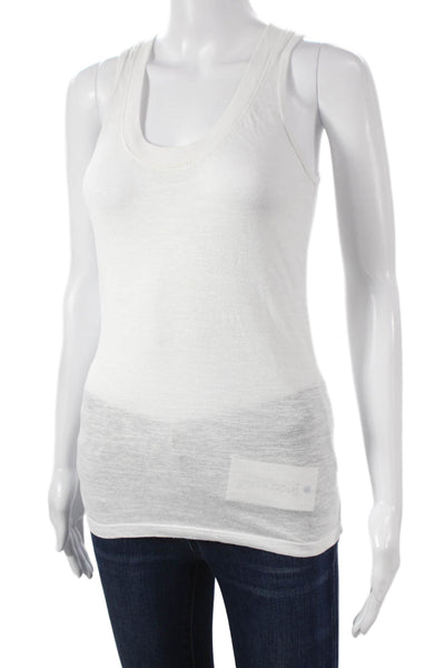 Monrow Women White Scoop Neck Basic Tank Sleeveless Size S