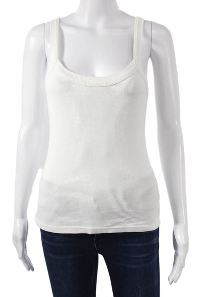 LNA Women Basic White Cotton Scoop Neck Sleeveless Tank Size S