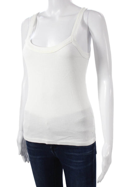 LNA Women Basic White Cotton Scoop Neck Sleeveless Tank Size S