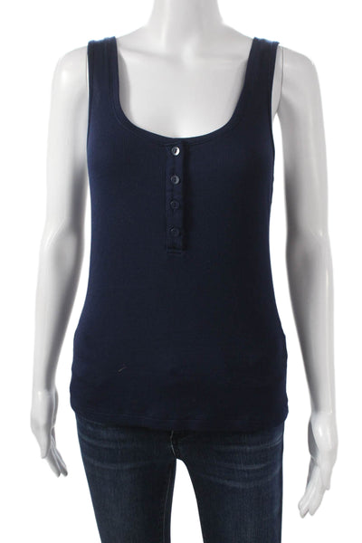 L Agence Womens Basic Henley Sleeveless Tank Blue Micro Modal Size M