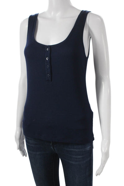 L Agence Womens Basic Henley Sleeveless Tank Blue Micro Modal Size M