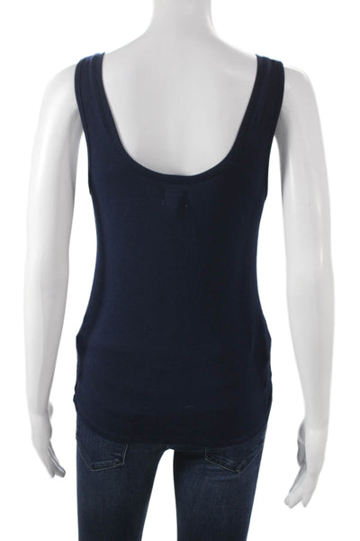 L Agence Womens Basic Henley Sleeveless Tank Blue Micro Modal Size M