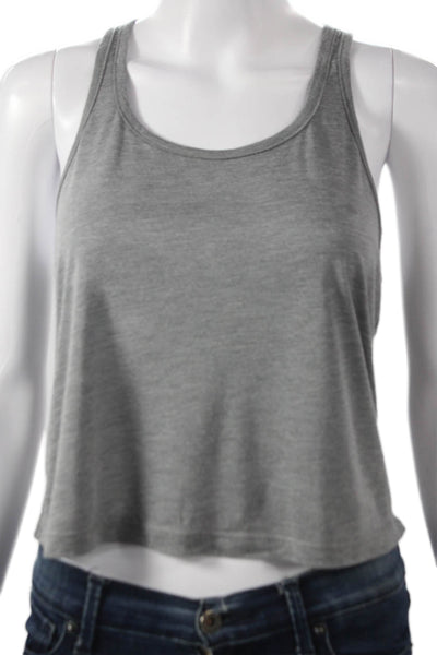 Phat Buddha Women Gray Scoop Neck Basic Tank Sleeveless Polyester Size S