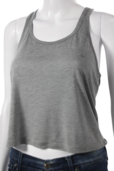 Phat Buddha Women Gray Scoop Neck Basic Tank Sleeveless Polyester Size S