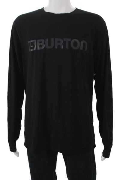 Burton Mens Long Sleeve Crew Neck Polyester T-Shirt Black Logo Size L