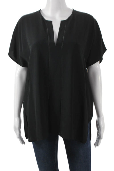 Vince Womens Tunic Black Silk V-Neck Sleeveless Size M