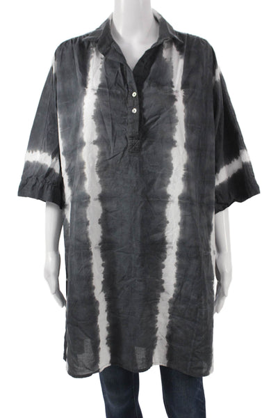 Cali Dreaming Womens Tunic Striped Multicolor Cotton Blend Short Sleeve Size L