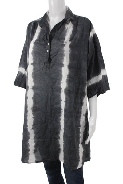 Cali Dreaming Womens Tunic Striped Multicolor Cotton Blend Short Sleeve Size L