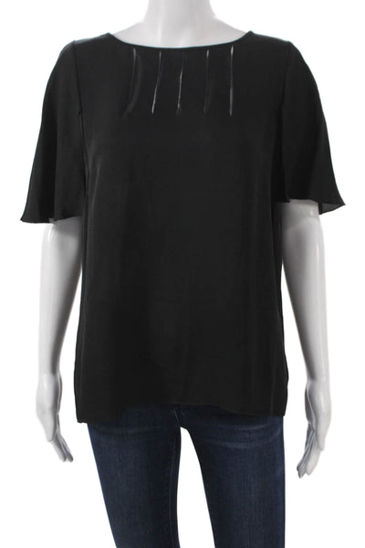 Halston Womens Basic Silk Boat Neck Sleeveless Blouse Black Size 12