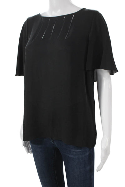 Halston Womens Basic Silk Boat Neck Sleeveless Blouse Black Size 12