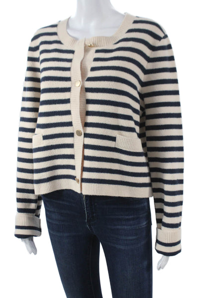 NVLT Womens Cardigan Ivory Striped Nautical 80% Nylon Long Sleeve Size L