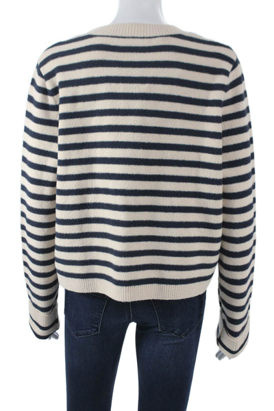 NVLT Womens Cardigan Ivory Striped Nautical 80% Nylon Long Sleeve Size L