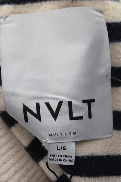 NVLT Womens Cardigan Ivory Striped Nautical 80% Nylon Long Sleeve Size L