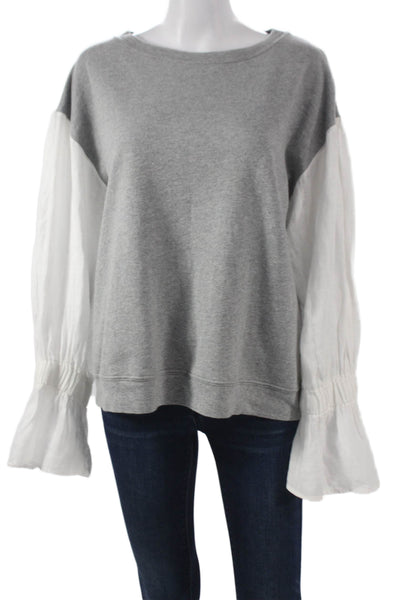 Stateside Women Pullover Gray Cotton Colorblock Long Sleeve Round Neck Size L
