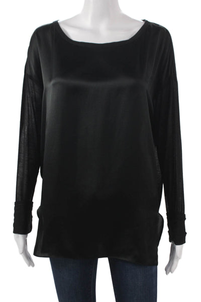 Vince Womens Black Modal Blend Scoop Neck Long Sleeve Tunic Blouse Size M