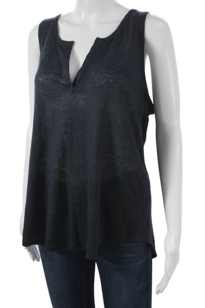 Vince Women Black Linen V-Neck Sleeveless Basic Tank Size L