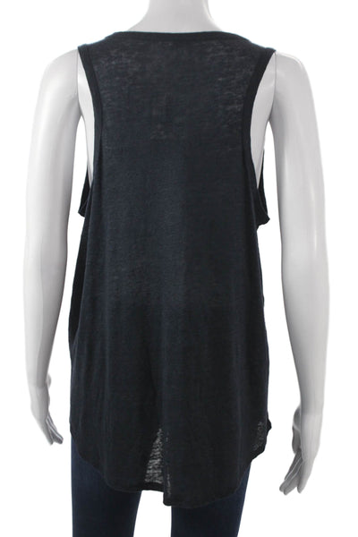 Vince Women Black Linen V-Neck Sleeveless Basic Tank Size L
