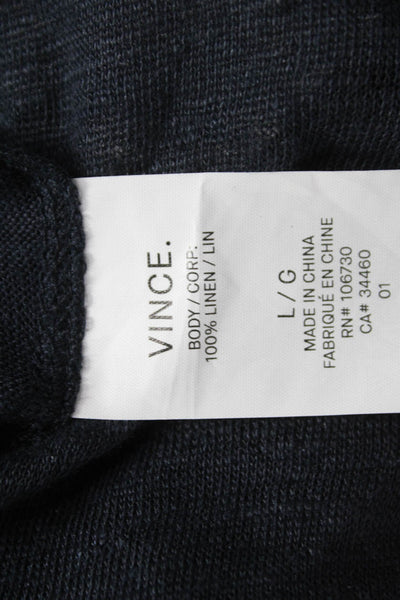 Vince Women Black Linen V-Neck Sleeveless Basic Tank Size L