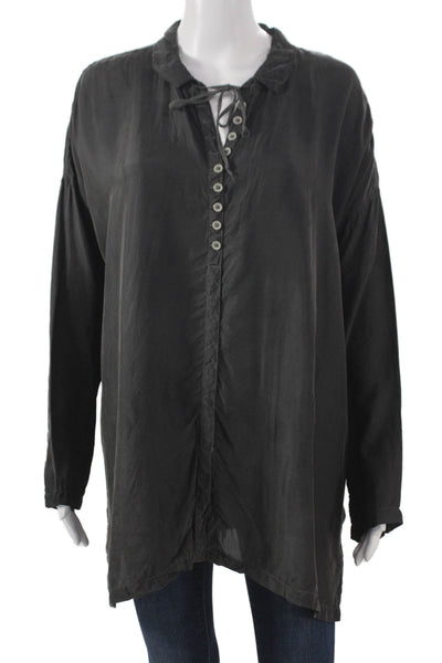 Pete & Greta Women Tunic Blouse Gray Collared Button Long Sleeve Cupra Size M