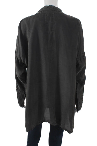 Pete & Greta Women Tunic Blouse Gray Collared Button Long Sleeve Cupra Size M