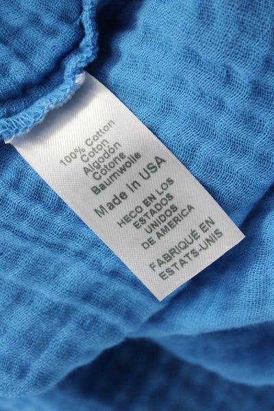 Michael Stars Womens Basic Button-Up Blue Cotton Collared Short Sleeve Size L