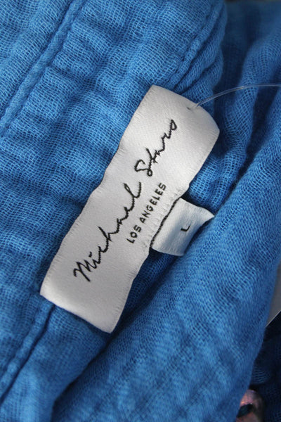 Michael Stars Womens Basic Button-Up Blue Cotton Collared Short Sleeve Size L