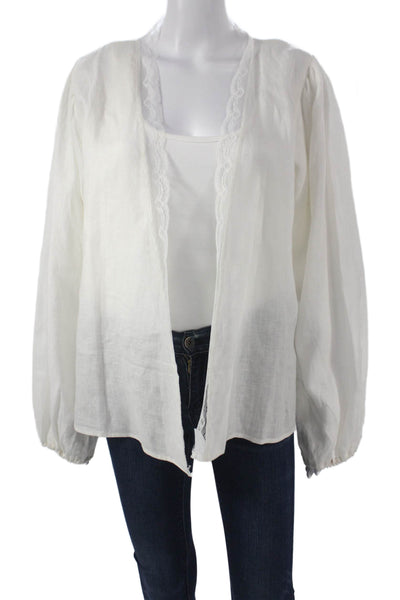 Gold Hawk Womens Kimono Linen V-Neck Long Sleeve Blouse White Size L