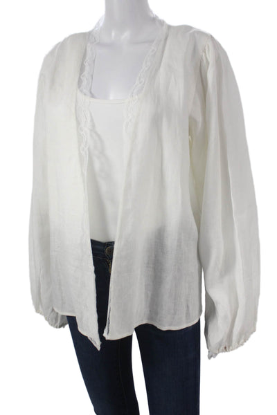 Gold Hawk Womens Kimono Linen V-Neck Long Sleeve Blouse White Size L
