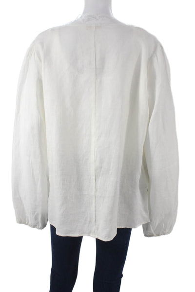 Gold Hawk Womens Kimono Linen V-Neck Long Sleeve Blouse White Size L